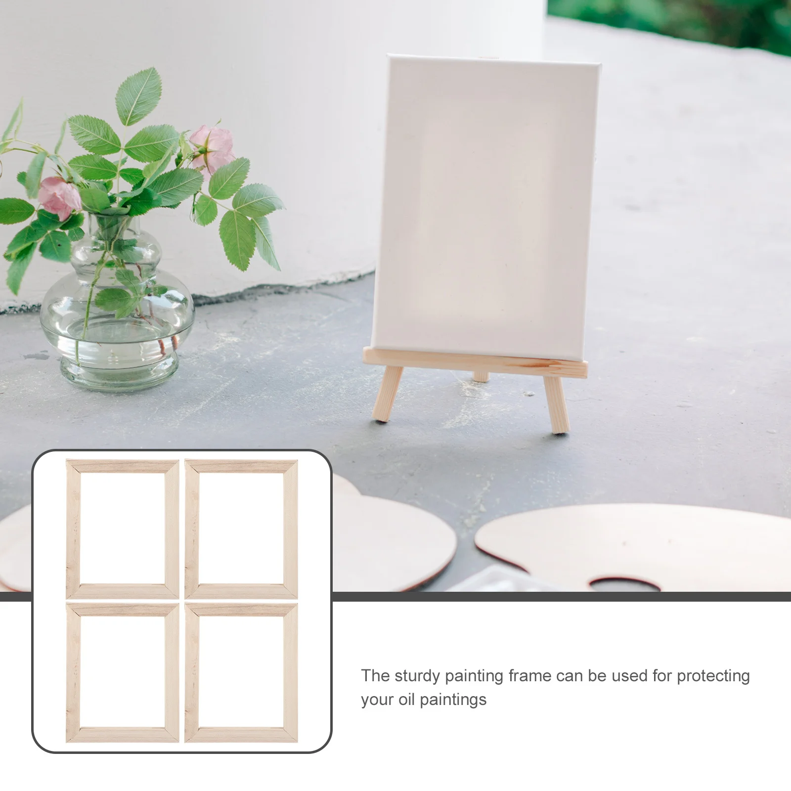 

4Pcs Oil Painting Frames Wood Drawing Frame Portable Stable Canvas Frame for Beginners Artists Painting Supplies