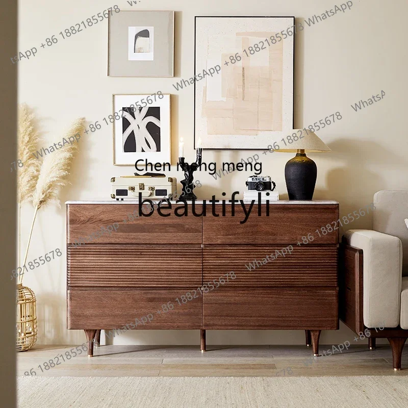 G Medieval walnut six-bucket cabinet solid wood storage locker living room storage side cabinet