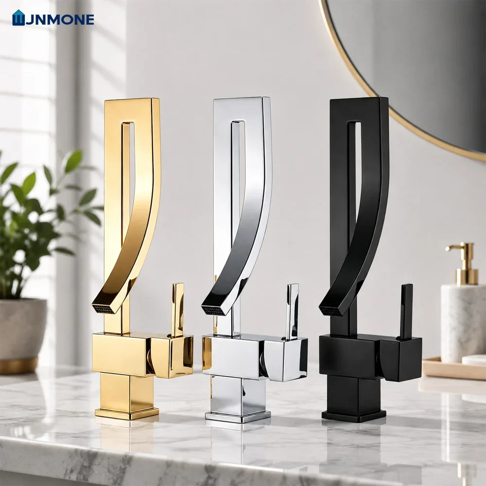 Modern Waterfall Basin Faucet Luxury Brass Bathroom Faucet Hot Cold Water Mixer Tap Lavatory Deck Mounted Washbasin Sink Faucets