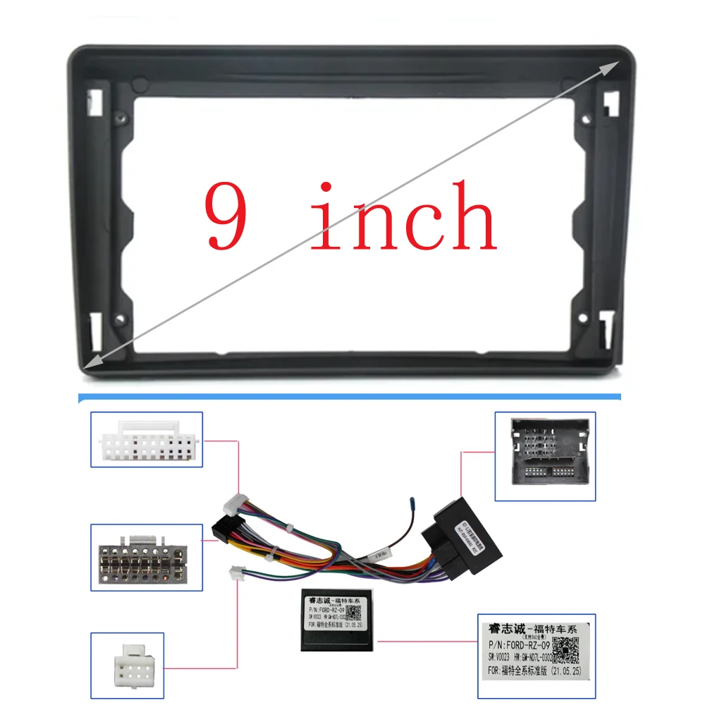 9 inch 2DIN Car Radio Fascias For Ford C-Max S-Max Connect Fiesta Fusion Galaxy Kuga Mondeo Transit Connect Focus Panel Harness