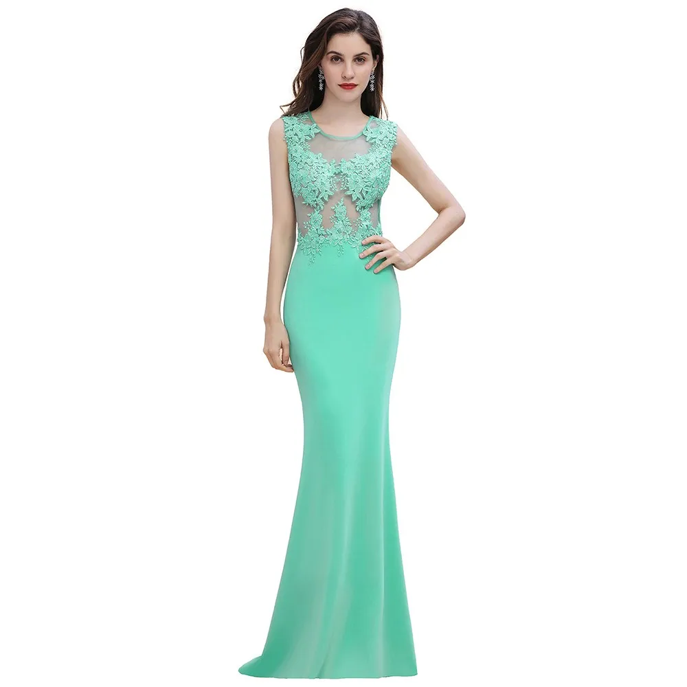 2024 Mermaid Green Sleeveless Lace Long Evening Dresses For Women Sexy Illusion Elegant Formal Prom Party Gowns Vestido de Festa