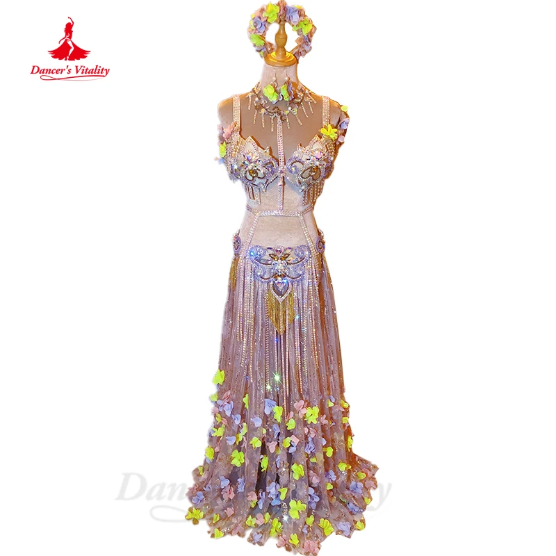 Belly Dance Costume Suit for Women Customsized Senior Embroidery Bra+flower Long Skirt 2pcs Oriental Belly Dancing Wear Outfit