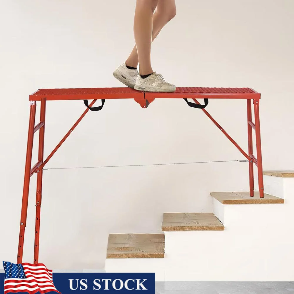 Portable Adjustable Work Platform Scaffolding Ladder Stairs 770 Lbs Capacity Steel Mesh Non-Slip Height Adjustable Easy Assembly