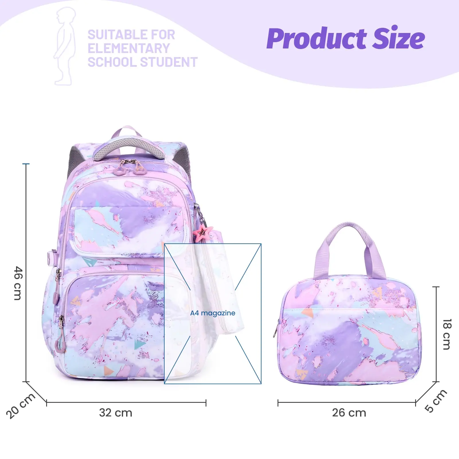 NEW School Backpack for Girls Teens Kids Elementary School 3 Pieces Lightweight Backpack with Lunch Bag and Pencil Case