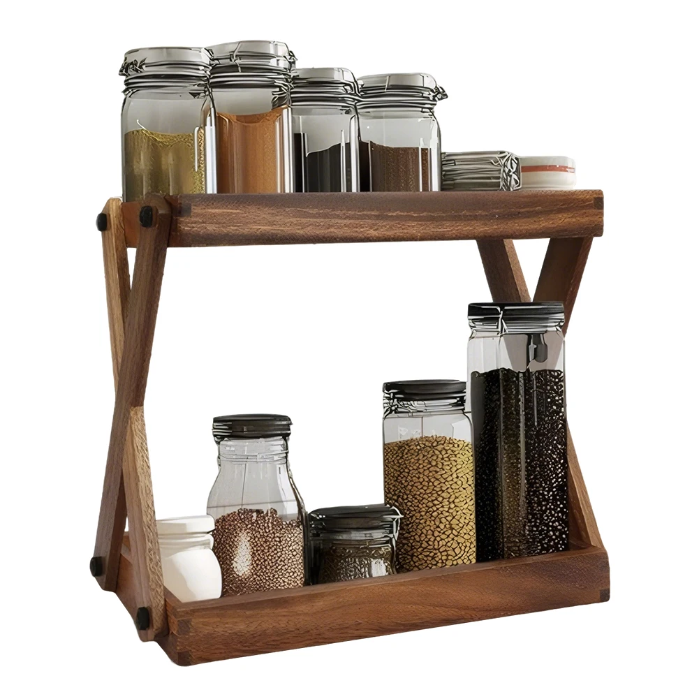 

Деревянная 2-ярусная полка-органайзер для столешницы, большая вместимость, для хранения специй, приправ, косметики