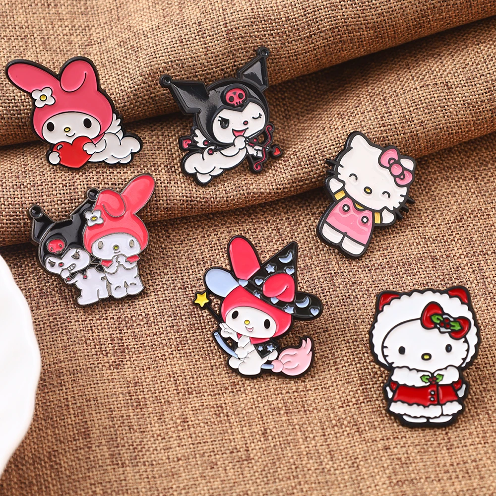 

6pcs Cartoon Anime Kuromi Enamel Pins Kitty Brooches Lapel Pins Badge on Backpack Clothing Accessories Jewelry Friends Gifts