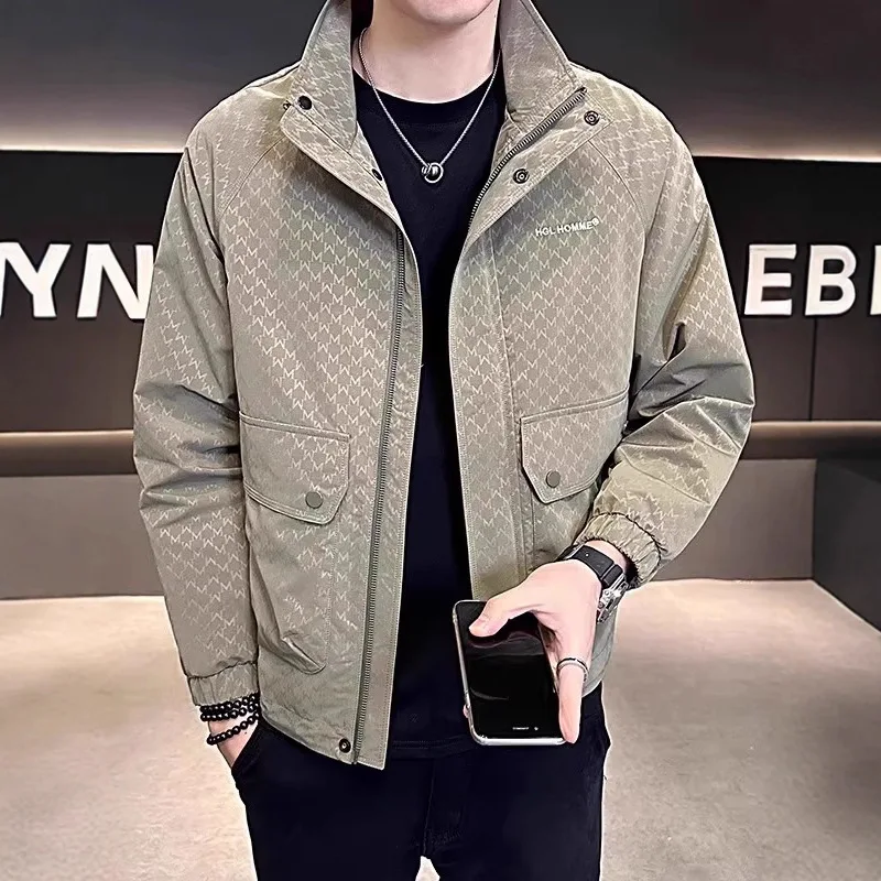 

Мужское облегающее повседневное кожаное пальто Jaet, весна-осень 2023, новинка Sle Hip Haome с воротником-стойкой, обычная длина све