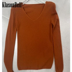 10.17 KlasonBell-Women's Soft Comfortable Cashmere Wool Knit Blend Subcoating V-Neck Pullover Sweater