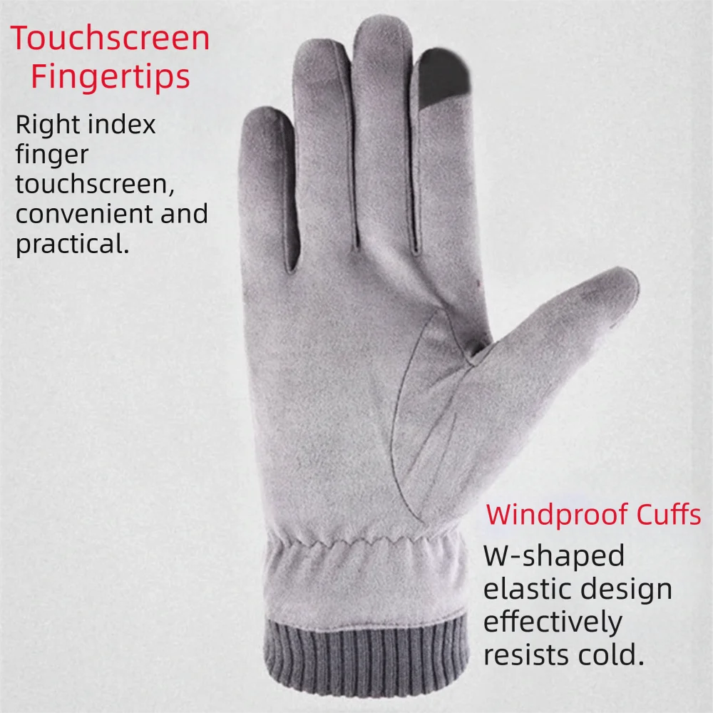 Fashion Solid Color Suede Gloves Windproof Korean Style Winter Warm Gloves Thicken Full Finger Men Mittens Ski