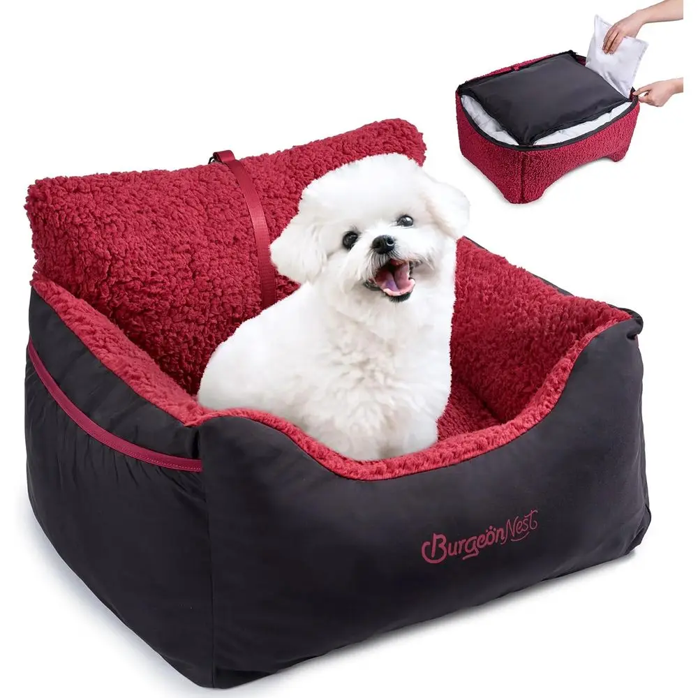 

Portable Pet Car Seat with Detachable Washable Cover, Storage Pockets, and Clip-On Leash for Dogs and Cats under 25 lbs, Black a