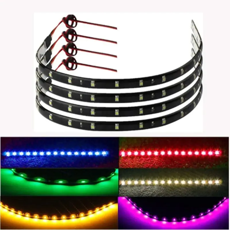 1/4/10X Car Ambient Decorative LED Strip Light Auto DRL Styling Flexible Atmosphere Lights 12V 15 SMD 30CM White Red Yellow Bule