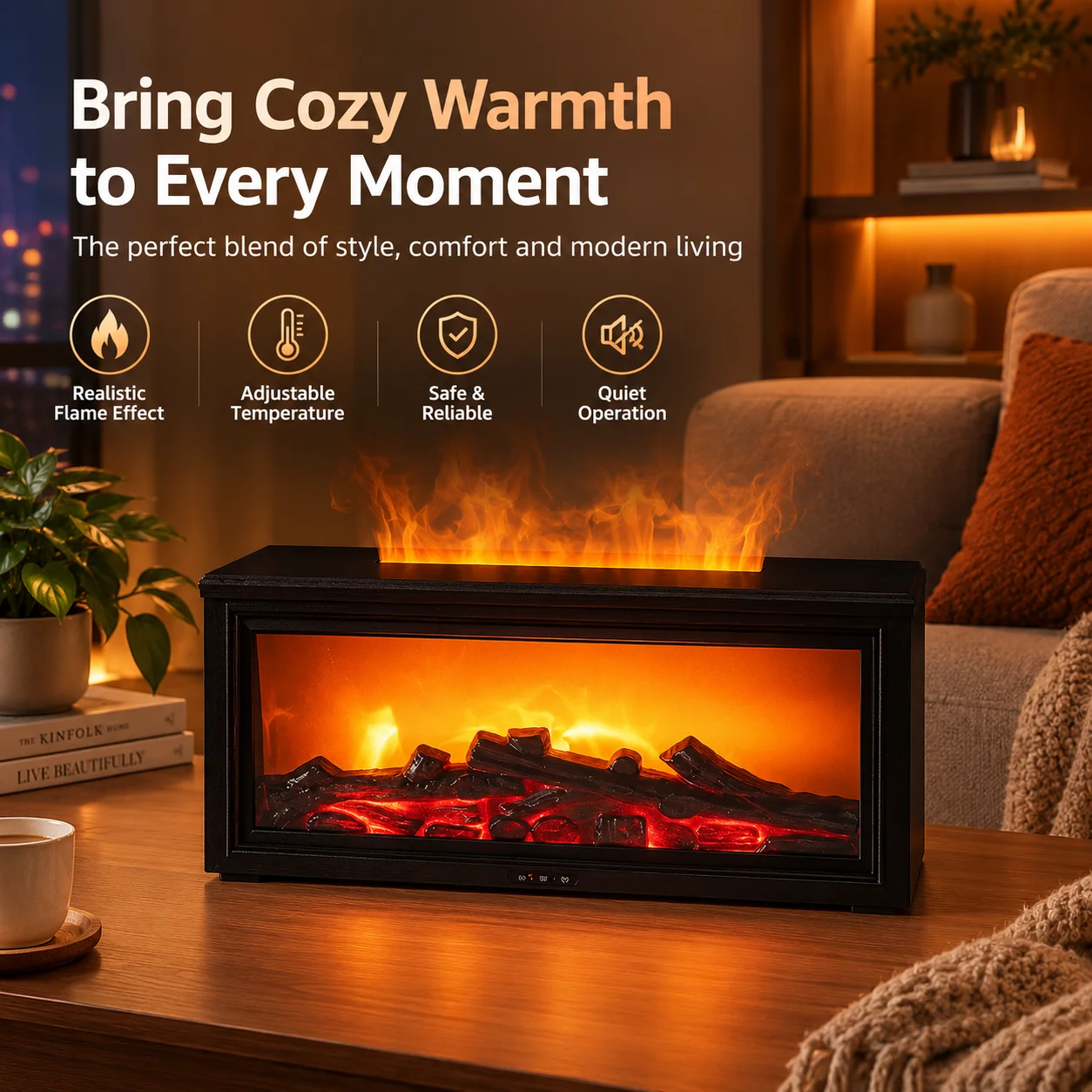 WWPPU Cross‑border Retro Fireplace Silent Aroma Diffuser 3D Simulated Flame Humidifier Desktop USB Powered, no aroma oil include