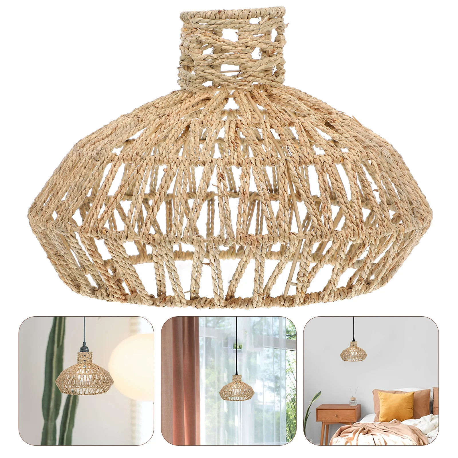 

Handwoven Straw Rope Lampshade Boho Pendant Light Cover Hanging Lamp Shade for Bedroom Cafe Decor Woven Lampshade