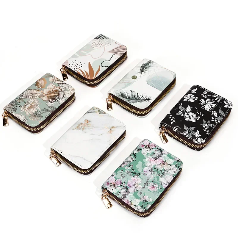 Cartera Retro con cremallera para mujer, Tarjetero con estampado de flores, 11 ranuras para tarjetas, estuche para tarjetas de órgano, portatarjetas de identificación, portatarjetas de crédito