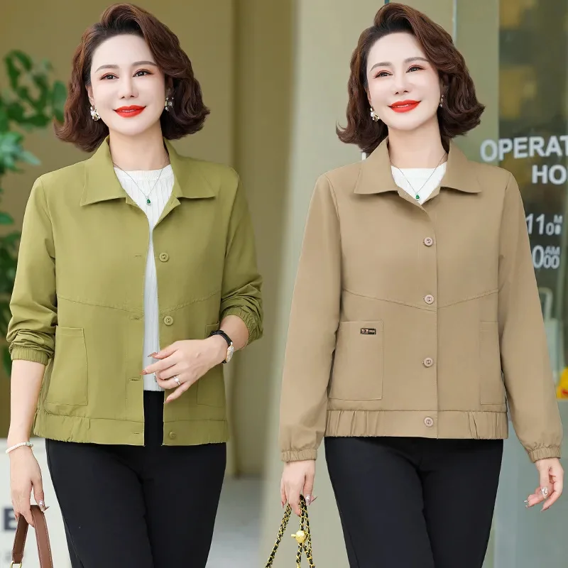 

Casual Jacket Women's Spring Autumn 2025New Middle-Aged Elderly Mother Coat Slim Loose Outerwear Fashion Tooling Overcoat Ladies