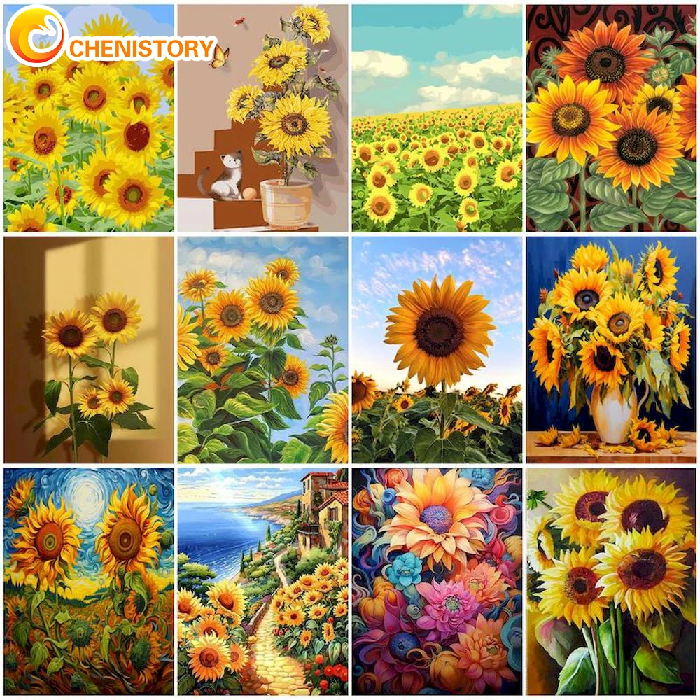 

CHENISTORY Diy Pictures By Number Complete Kits Home Decor Sunflower Painting By Numbers Drawing On Canvas Handpainted Art Gift