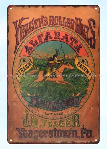 Yeager's Roller Mills Alfarata flour metal tin sign home decor outlet plaque