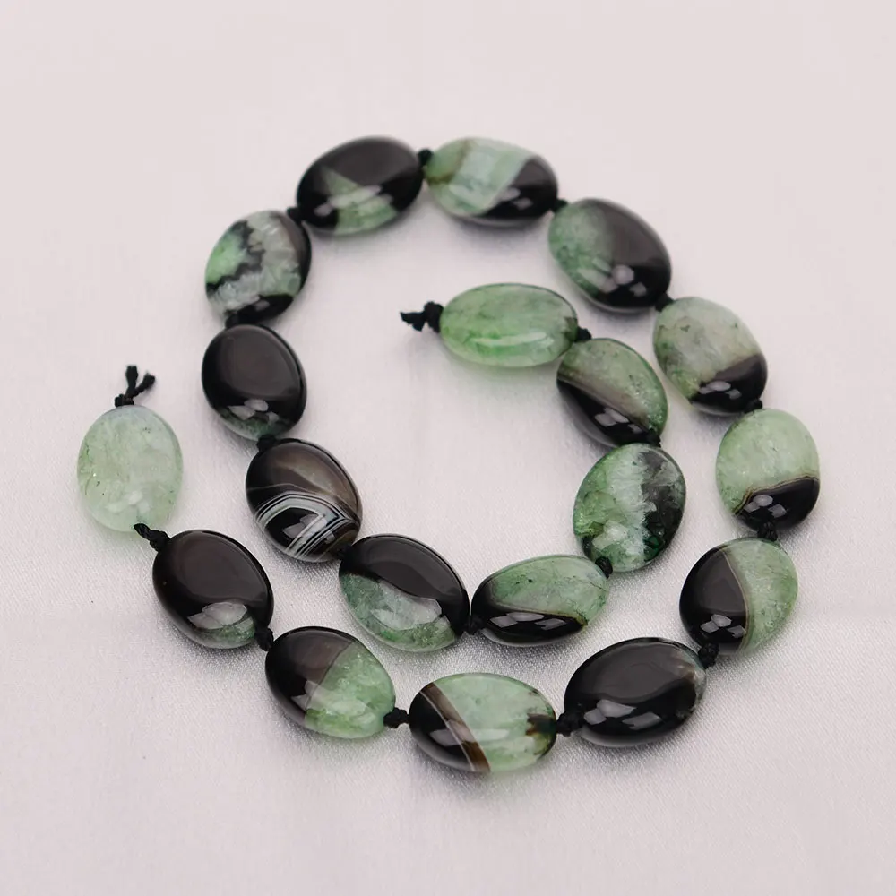 APDGG 16'' Natural Stone Multi color Green Black Agate Oval Gems Slab Loose Beads Jewelry Making DIY view 4