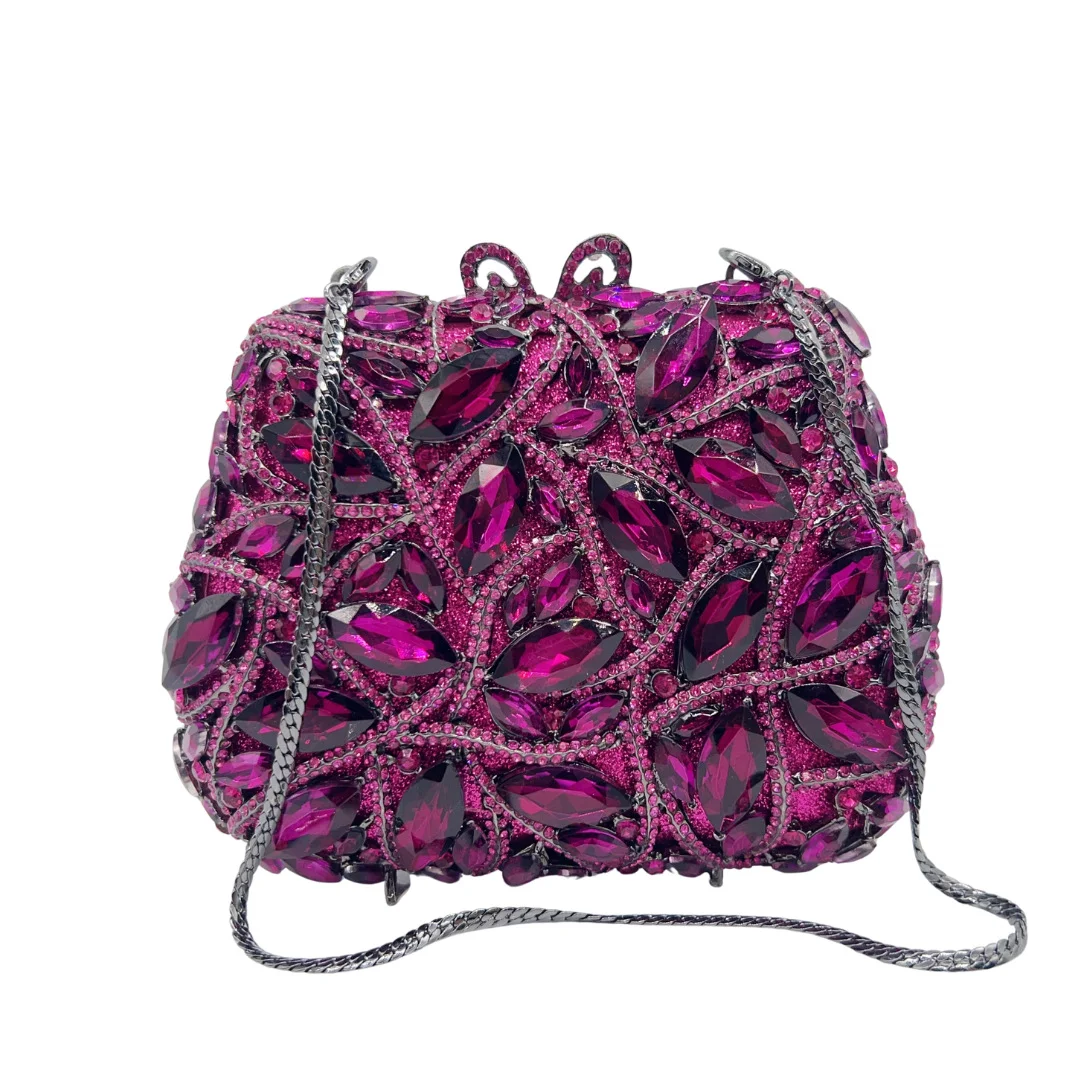 

XIYUAN Glittering Crystal Luxury Evening Purse Women Party Wedding Boutique Rose Red Diamond Metallic Clutch Bags Green Handbag