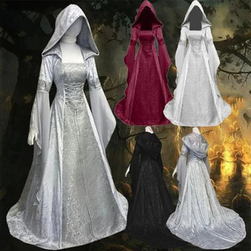 

Medieval retro style wedding dress, hooded waistband dress, cosplay stage performance costume