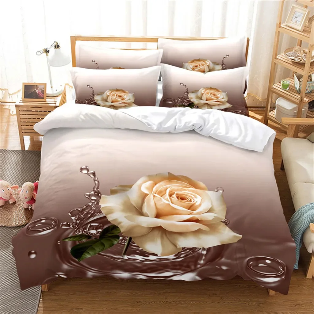 Gold Red Rose Flower Leopard Print Quilt 3Pcs King Full Size Duvet Cover Bedding Linen Set Bedspread For a Child 200x200 240x220