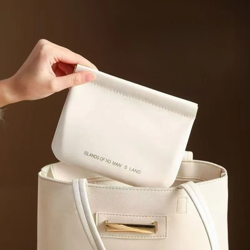 Mini bolsa de couro pu com fecho de pressão, organizador técnico para fones de ouvido, carregador de cabo, portátil, higiene pessoal, viagem, maquiagem, estojo de transporte