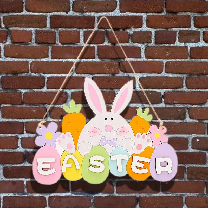 Easter Wooden Letter Hanging Oranments Bunny Party Welcome To Easter Day Colorful Eggs Parti Carrot Rabbit Door Decor Wall Ester