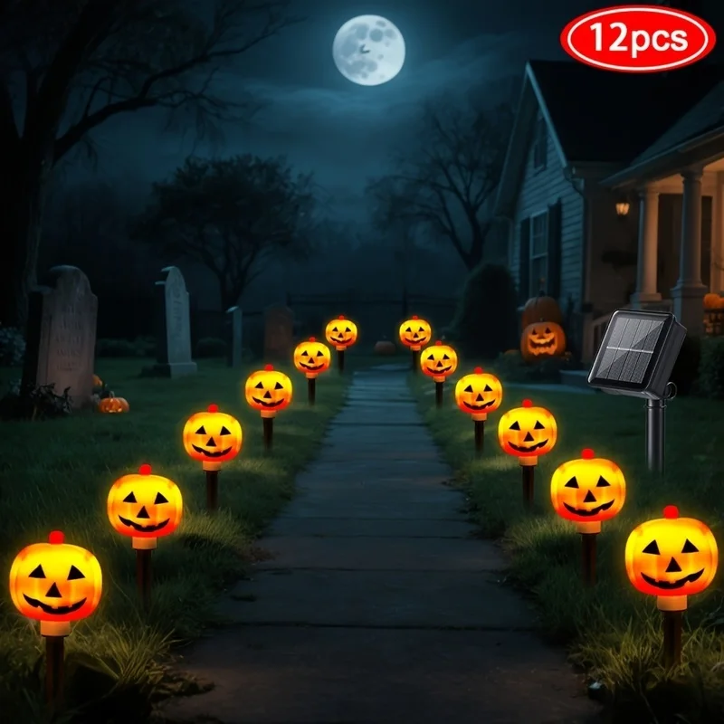 

12pcs Halloween Solar Pumpkin Lights, Horror Ghost Pumpkin Lights, 8 Lighting Modes, Outdoor IP44 Level, Halloween Street