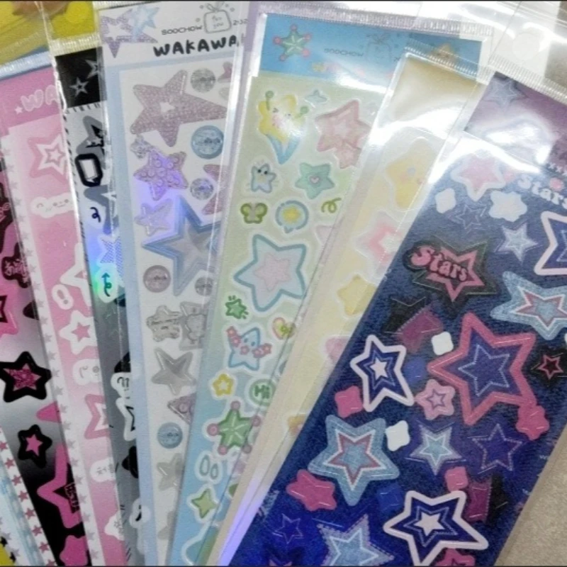Наклейки-y2k-«Разноцветные-звезды»-1-лист-милые-водонепроницаемые-стикеры-для-скрапбукинга-декора-фотокарточек-k-pop-топлордеров