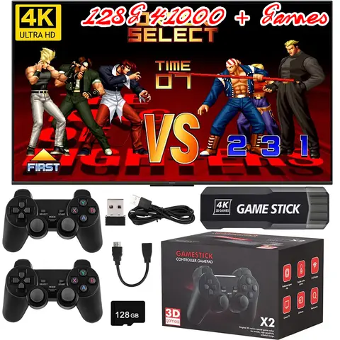 X2 Plus Game Stick 4K 8K HD consola de videojuegos 2,4G 5G doble controlador inalámbrico Game Stick para N64/PSP/PS1/GBA