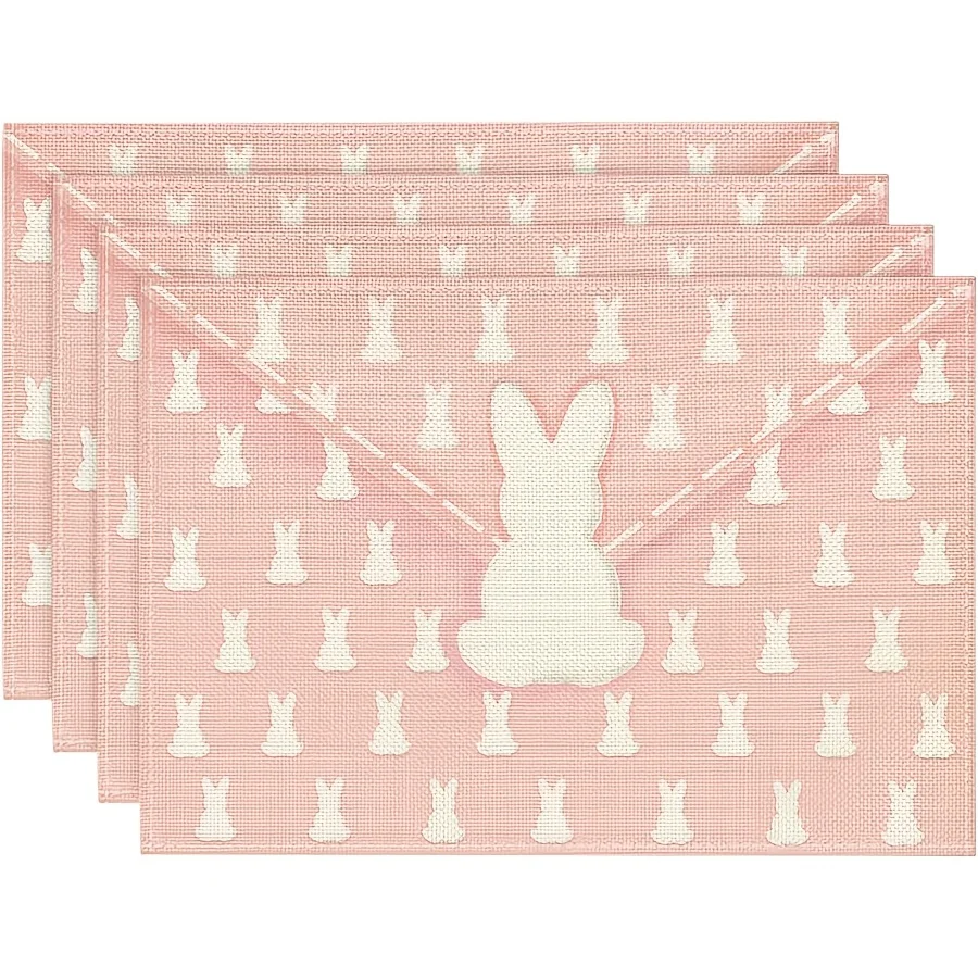 4pcs Pink Envelope Bunny Rabbit Easter Placemats Seasonal Spring Table Mats for Party Kitchen Dining Decoration 12 x 18 Inch