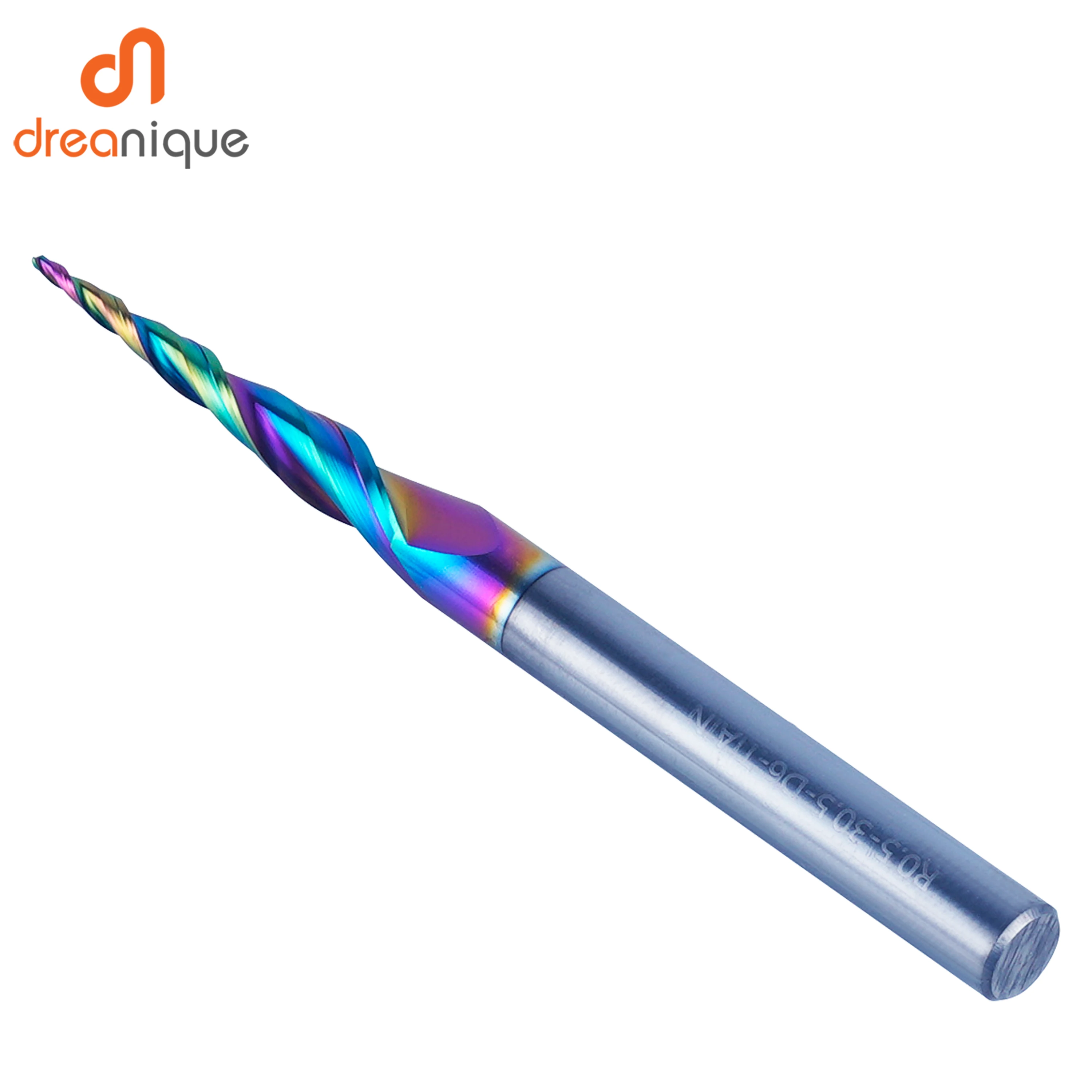 Dreanique, 1 pieza, fresa de extremo de carburo sólido con punta de bola cónica en espiral recubierta DLC, vástago de 6mm, broca enrutadora de 2 flautas para Metal y madera