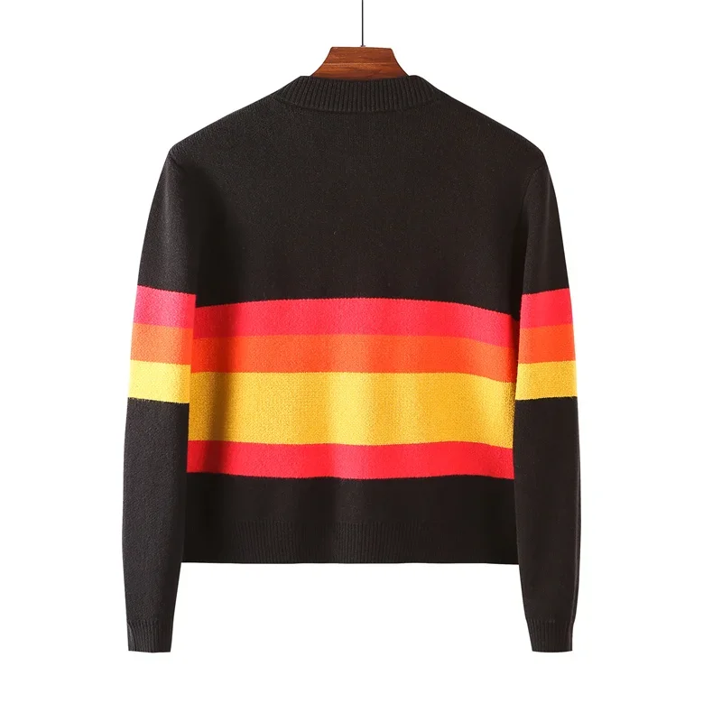 Autumn Winter New Letter Patchwork Color Streetwear Long Sleeve Round Neck Female Jacket Casual Zipper Women Knitted Coats