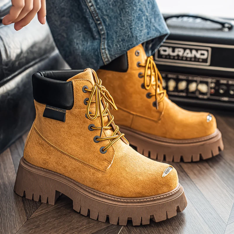 Classic High Top Boots Outdoor Leather Men's Casual Ankle Boot Designer Platform Work Boots Wide Toe Motorcycle Boot Zapatillas view 4