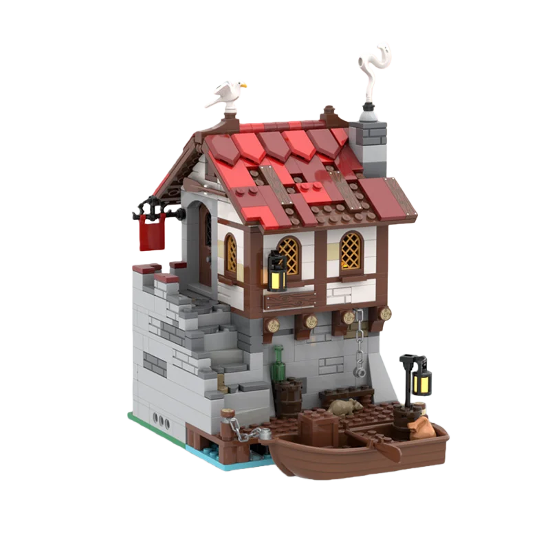MOC building blocks toy - medieval style seaside market model set for creative assembly - a gift suitable for all enthusiasts