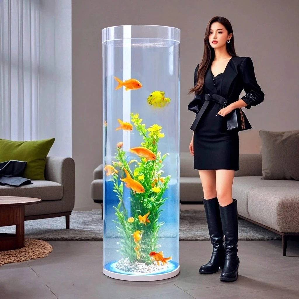 Cylindrical Fish Tank Living Room Small Floor Standing Vertical Negative Pressure Tank Aquarium High Tube Heightened