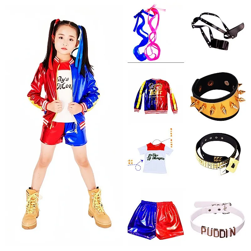

Harley Quinn Costume Set Children's Party Performance Outfit Personality Halloween Suicide Squad Role-playing Clothes