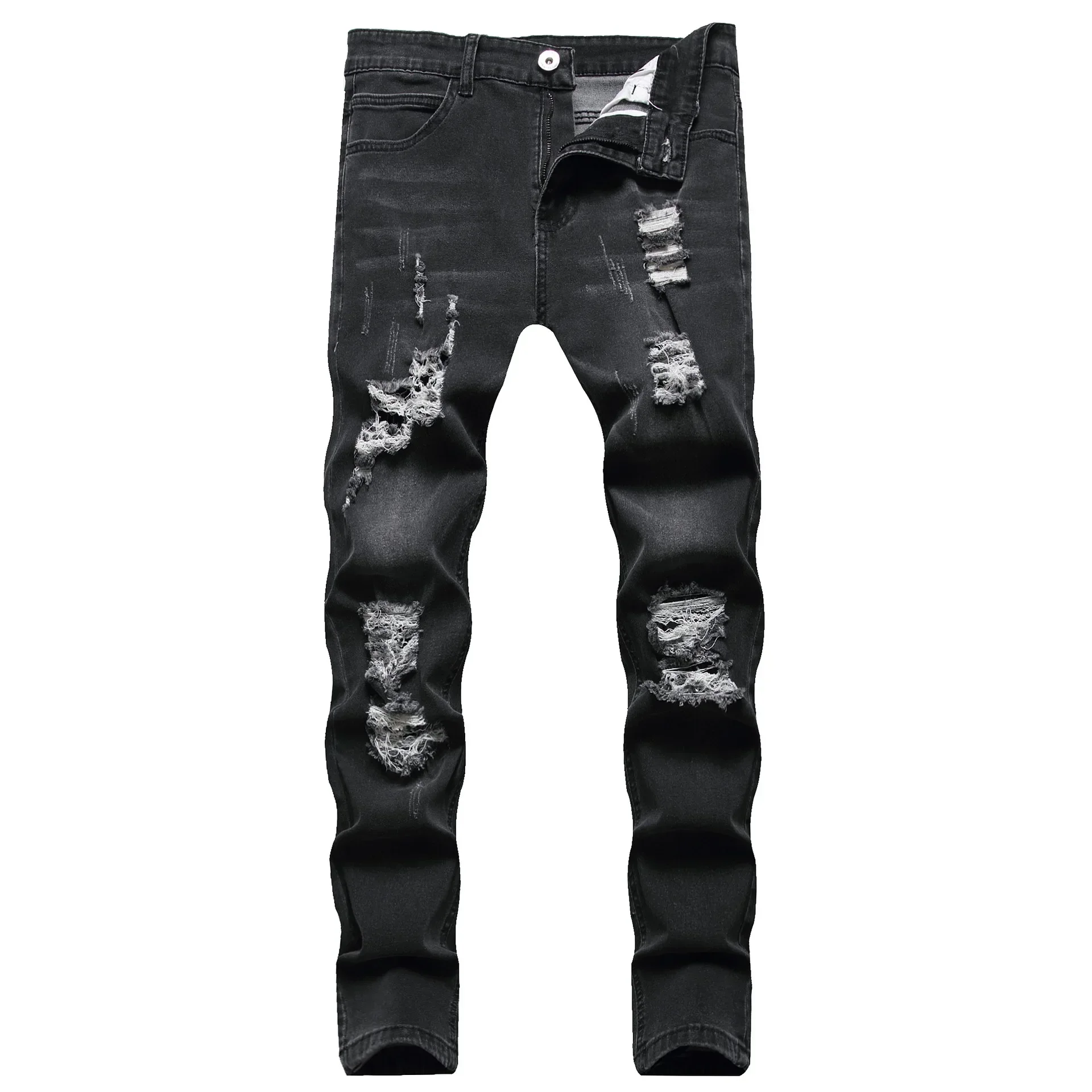 

2024 New European and American Style Men's Ripped and Faded Slim-fit Jeans, Fashionable Vintage Casual Slim-fit Pants S-XXXL