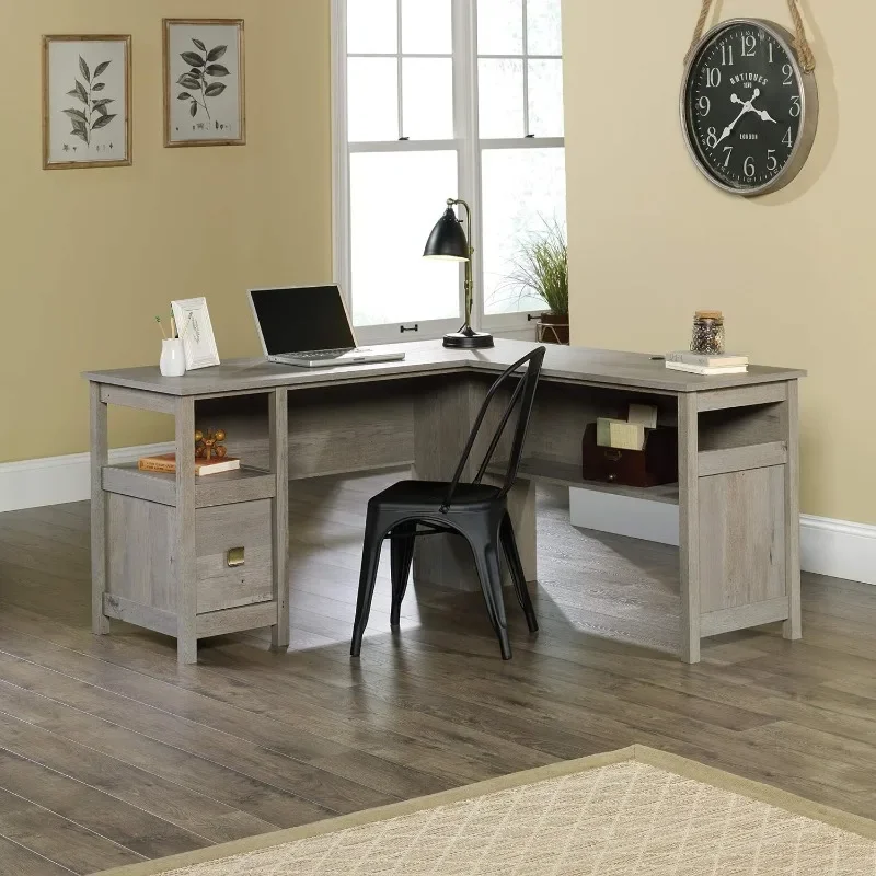 

free shipping, Bridge L-Desk, L: 59.06" x W: 59.06" x H: 30.04", Mystic Oak finish