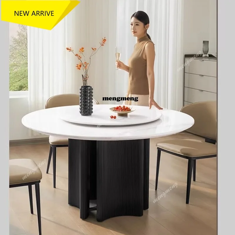 

Круглый мраморный стол M138 с элементами карусели, роскошный каменный стол для новой семьи, комплект стола и стульев для столовой.