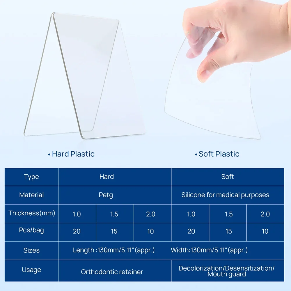 JUMTOP Dental Vacuum Forming Sheet Square Splint Retainer Slice Soft Hard 1.0/1.5/2.0mm Thermoforming Material