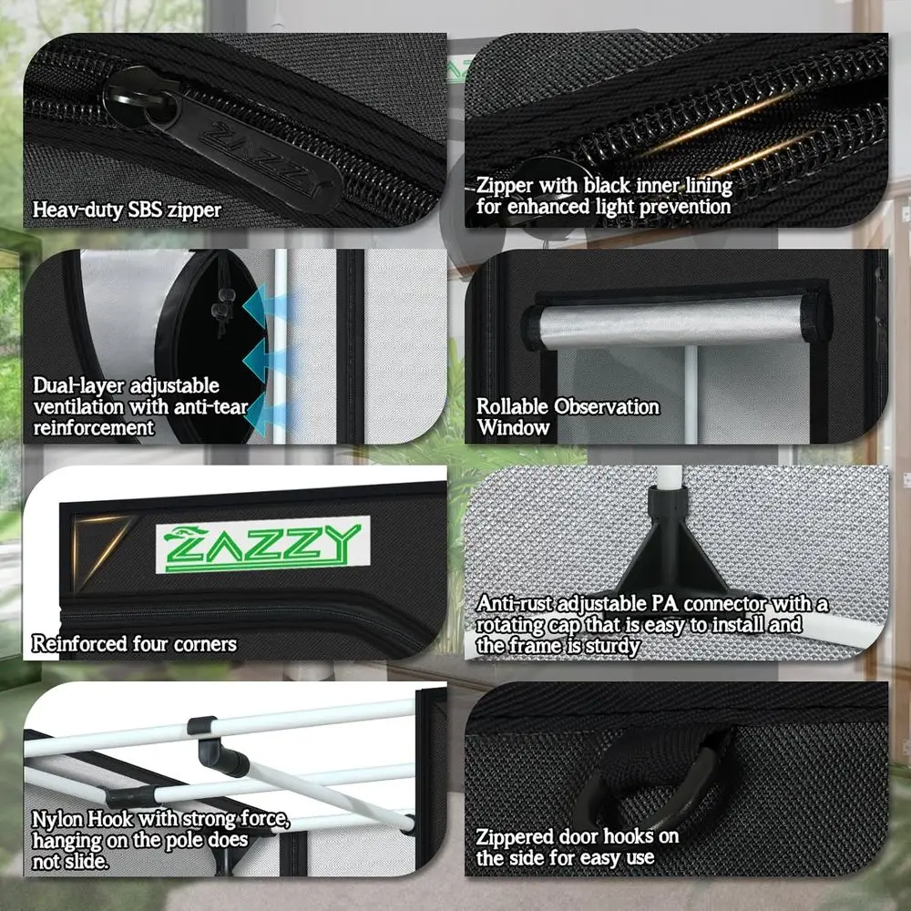 Tienda de cultivo hidropónico interior Mylar 24x24x48 600D con ventana, bolsa de herramientas y bandeja de suelo extraíble