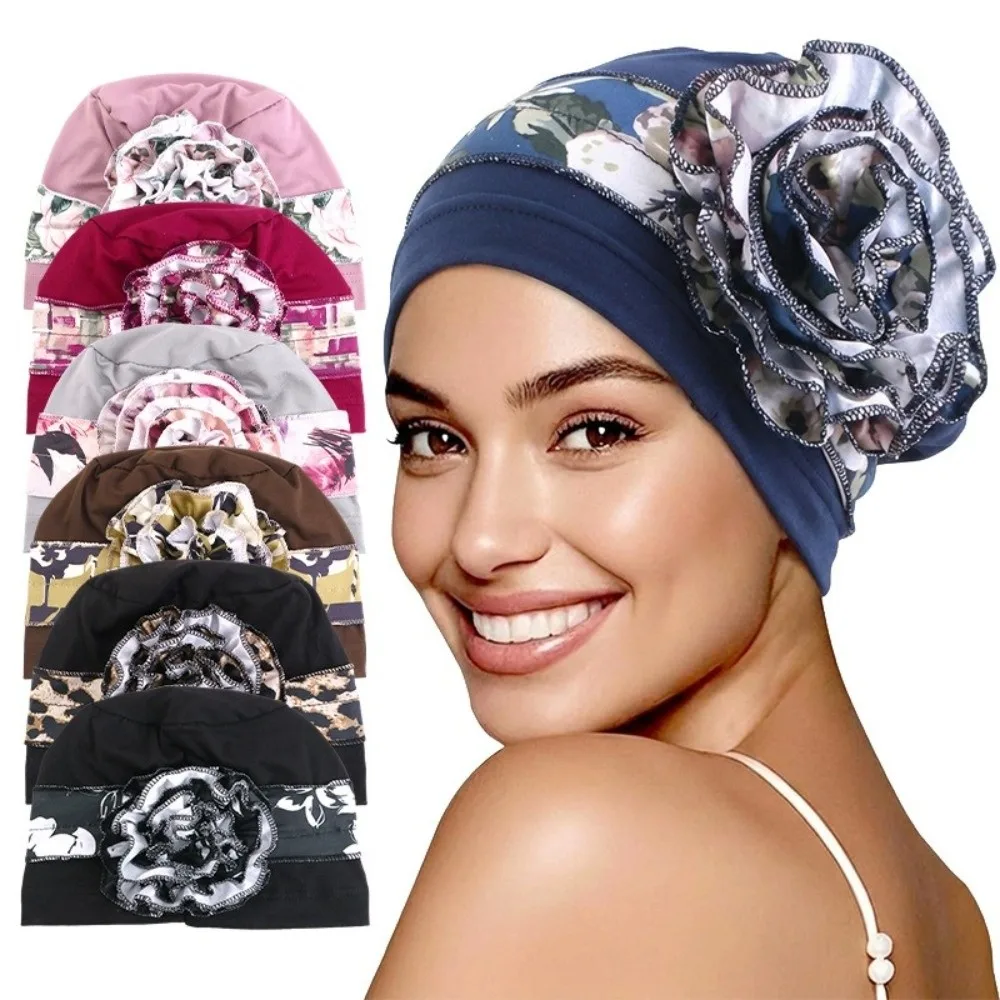 

Postpartum Headscarf Big Flower African Turban Breathable Comfortable Print Bonnet Beanies Hair Loss Head Wrap For Women