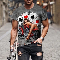 Summer Retro Motorcycle T-shirt Men's 3D Printing T-shirt Racing Girl Short Sleeve Top Street Men's Bicycle T-shirt Trendy Men's