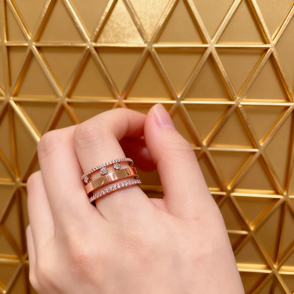 

2025 New Elegant accessories MOVE ROMANE Large Layered Three Layer Hollow Removable Diamond Shining Trendy Women's Ring