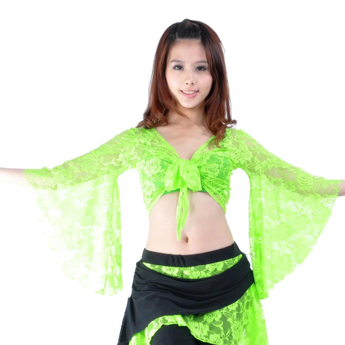 Lace Butterfly Sleeve Tops Belly Dance Costumes Practice Clothes With Delicate Mesh Stage Performance Dance Accessories