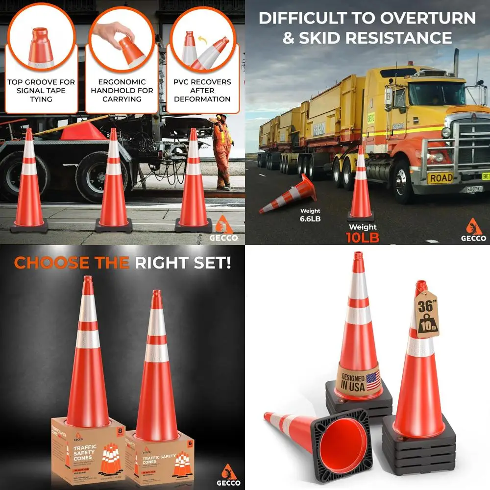 

Набор оранжевых дорожных конусов повышенной прочности, 36 дюймов, 10 фунтов | Большие сигнальные конусы для парковок, строительных площадок, дорог | ПВХ-пластик черного цвета
