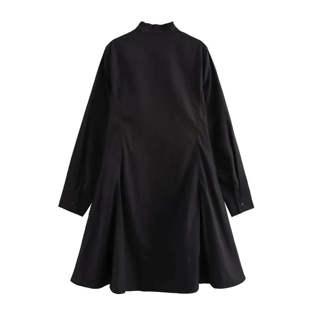 PB&ZA ruffled long sleeved dress with round neck and long sleeved design for autumn and winter new women's clothing