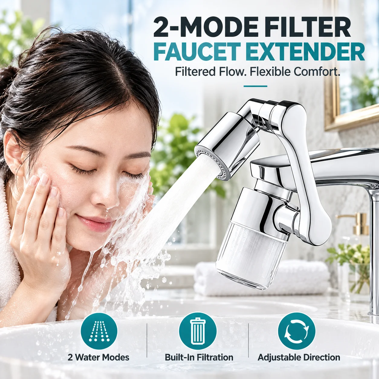 2-Mode 1080° Rotatable Faucet Extender Robotic Arm Universal Splash-proof Faucet Aerator Water Filter for Kitchen Bathroom