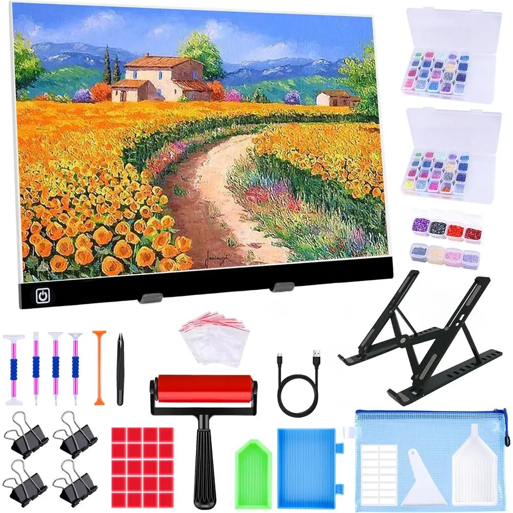 

LED Light Pad for Diamond Painting, Art Light Board Kit with Adjustable Brightness, Storage Case, Pens, and Stand